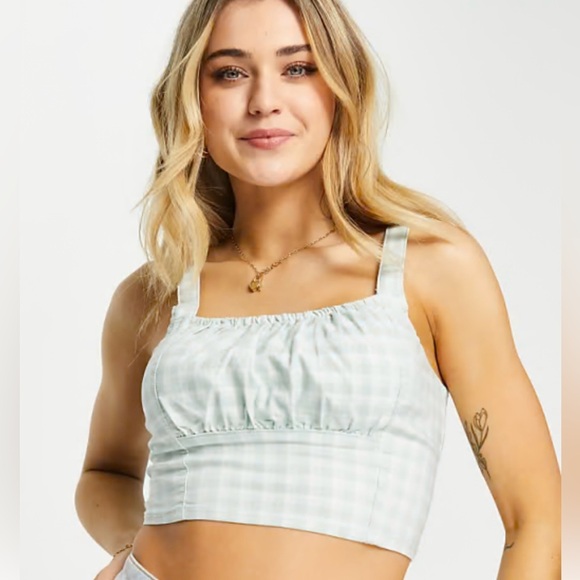 Hollister Mint Green Gingham Crop Top - Picture 1 of 6